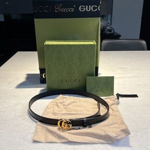 GG MARMONT THIN LEATHER BELT WITH SHINY BUCKLE